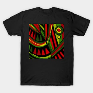 Mazipoodles New Fish Head Leaves Jazz Funk Red Green Black T-Shirt